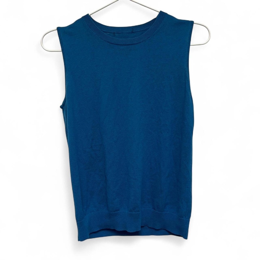 Blue Sleeveless Knit Vest Cotton Blend Crew Neck Tank Top Small
